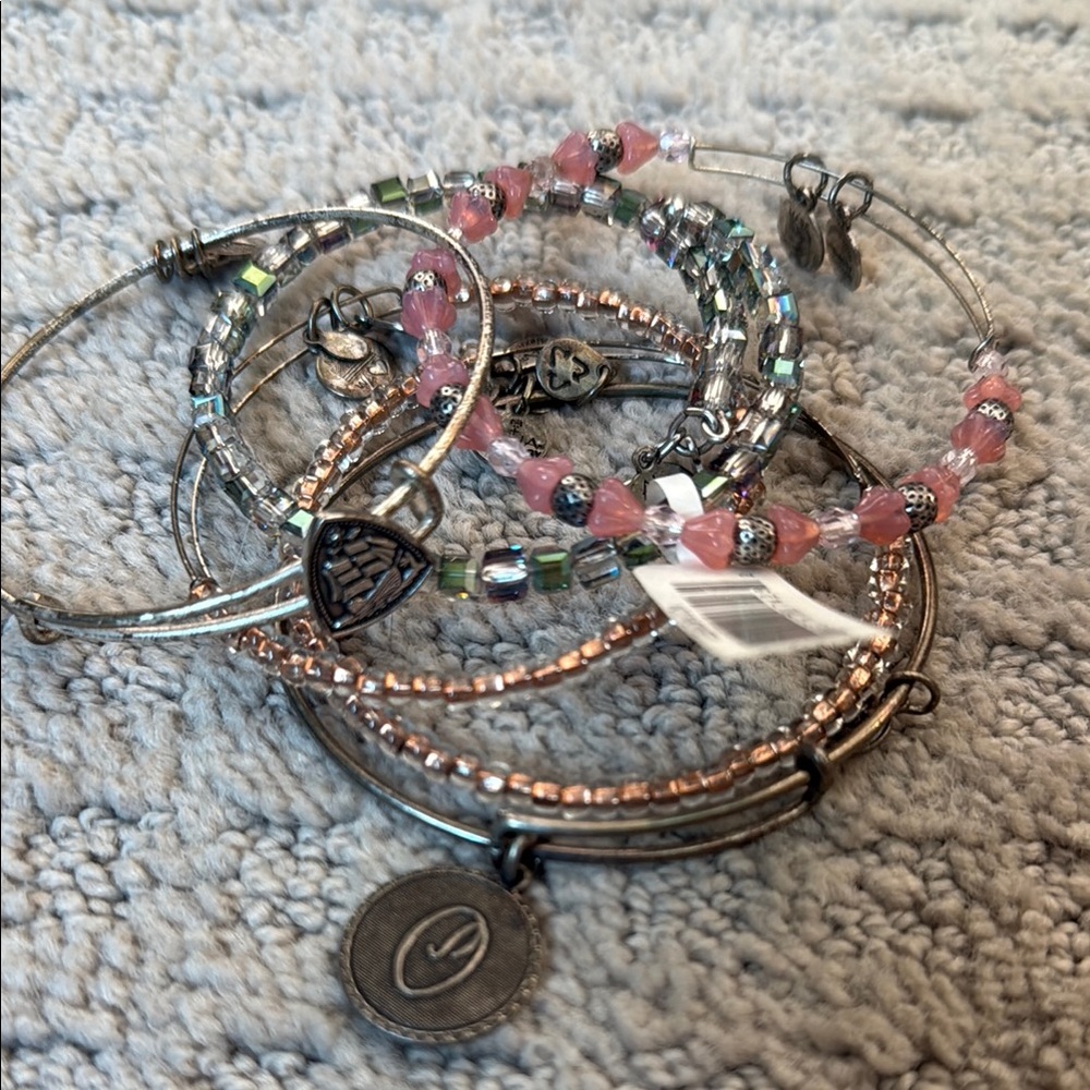 Alex and Ani Silver and Pink Charm Bracelets